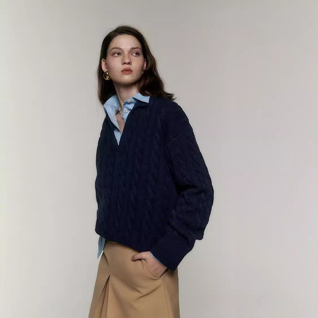 Old Money Style Polo Collar Sweater Style Pure Wool Lazy