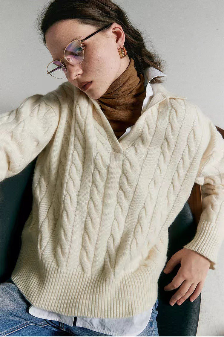 Old Money Style Polo Collar Sweater Style Pure Wool Lazy