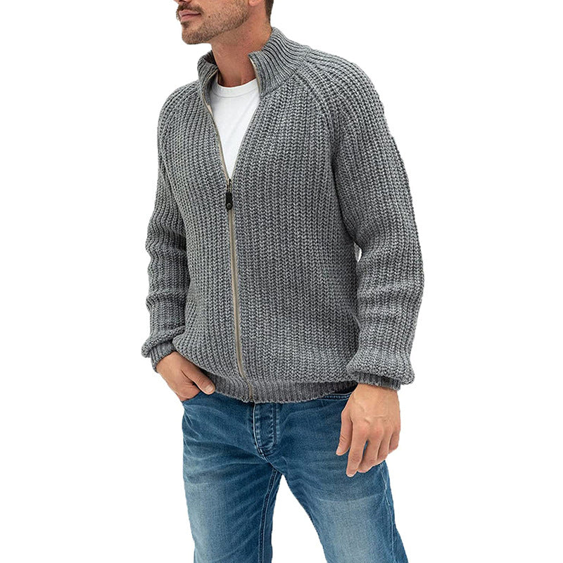 Old Money Sweater Cardigan Men's Solid Color Zipper Turtleneck Knit