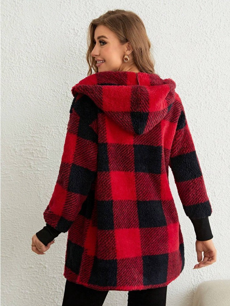 Women's Sweater Loose Plaid Color Stitching Knitted Cardigan