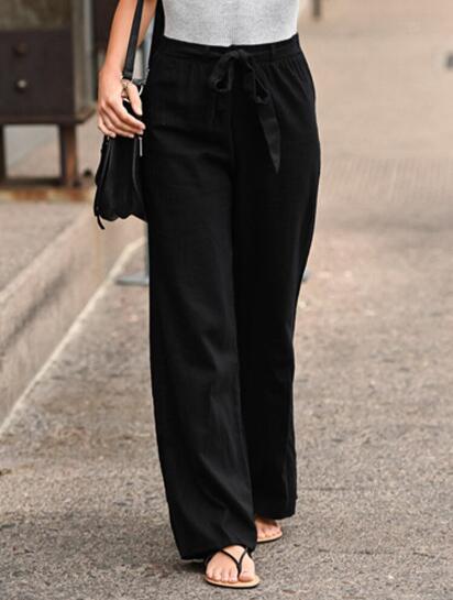 Cotton and linen loose waist slim trousers