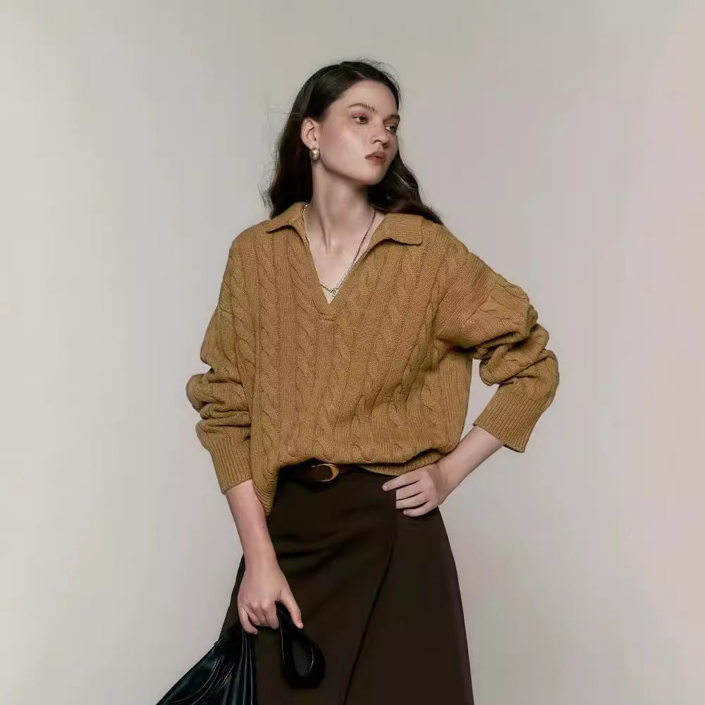 Old Money Style Polo Collar Sweater Style Pure Wool Lazy