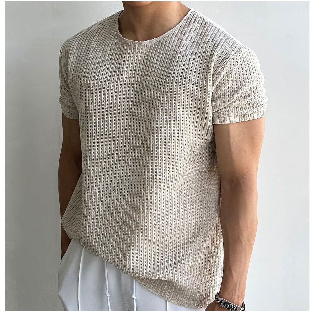 Old money Breathable Short-sleeved Sweater Men's Round Neck T-shirt
