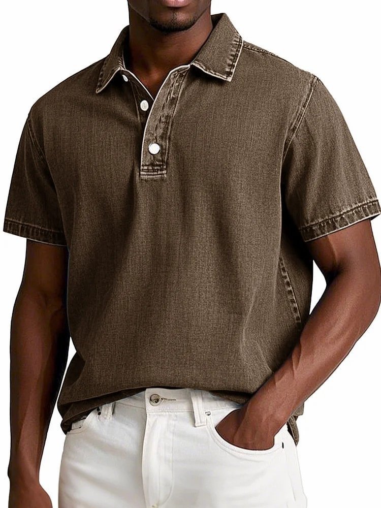 Old Money Polo Shirt Men's Stylish Solid-color Vintage Short-sleeve Lapel