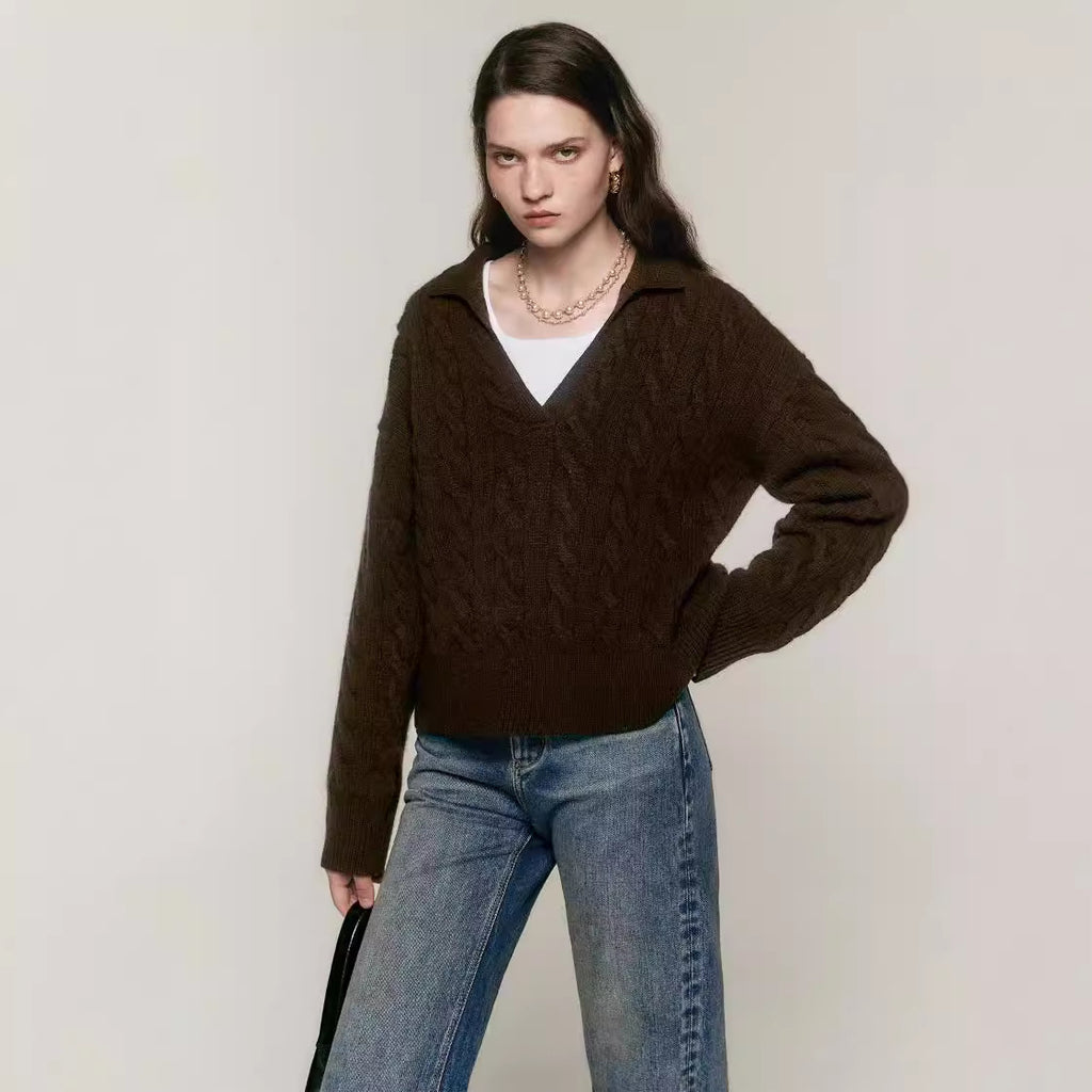 Old Money Style Polo Collar Sweater Style Pure Wool Lazy
