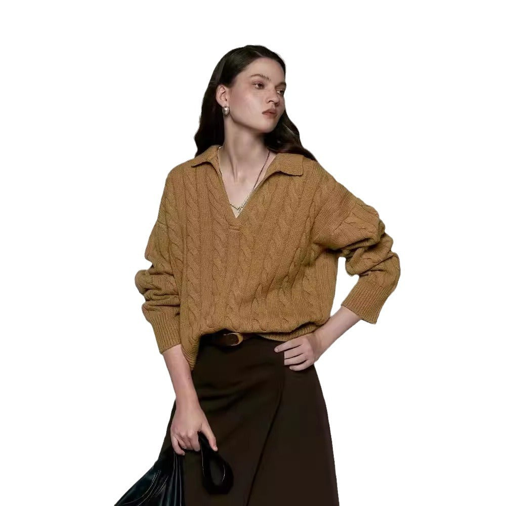 Old Money Style Polo Collar Sweater Style Pure Wool Lazy