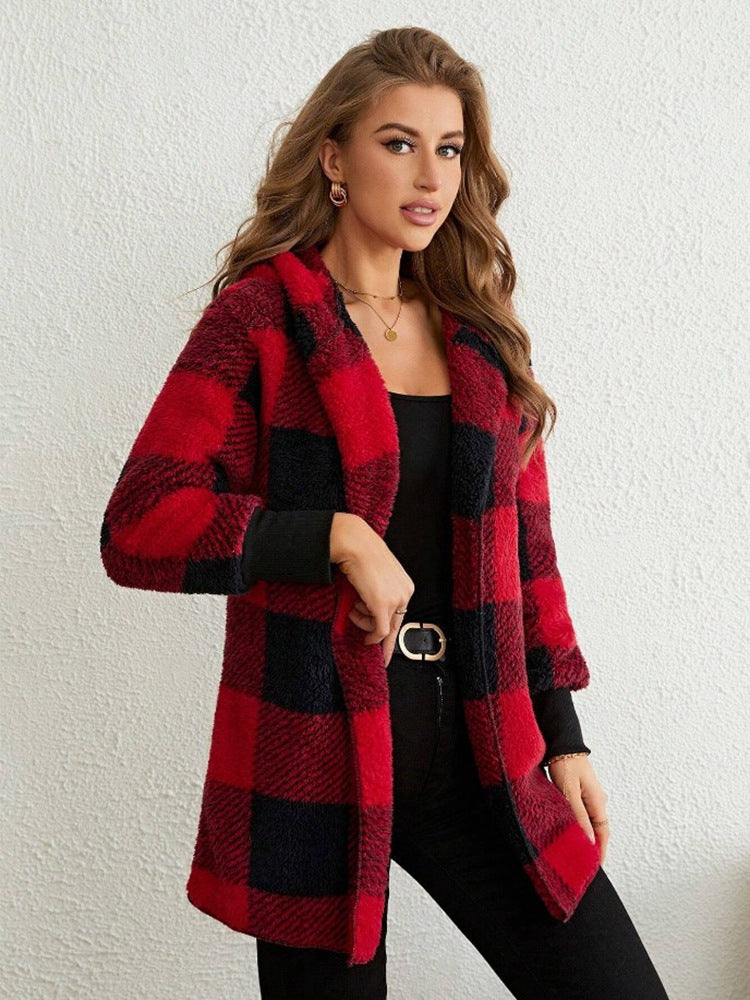 Women's Sweater Loose Plaid Color Stitching Knitted Cardigan