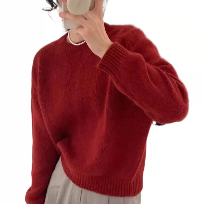 Loose Round Neck Pullover Wool Sweater old money Women's
