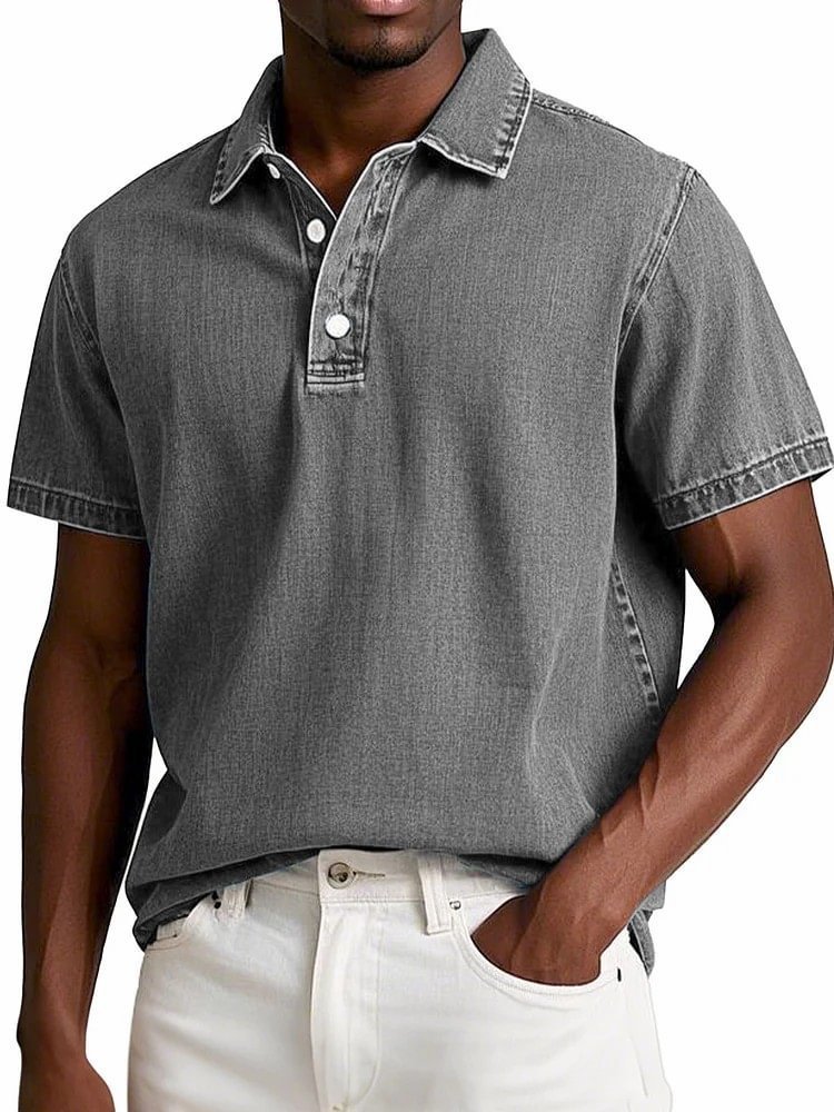 Old Money Polo Shirt Men's Stylish Solid-color Vintage Short-sleeve Lapel