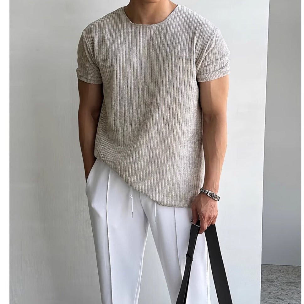 Old money Breathable Short-sleeved Sweater Men's Round Neck T-shirt