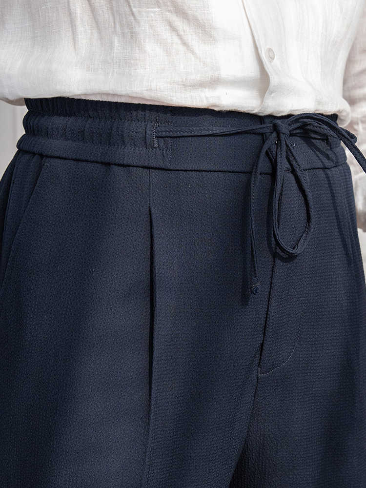 Old Money Lightweight Breathable Seersucker Single Pleated No-iron Drawstring Men's Casual Pants