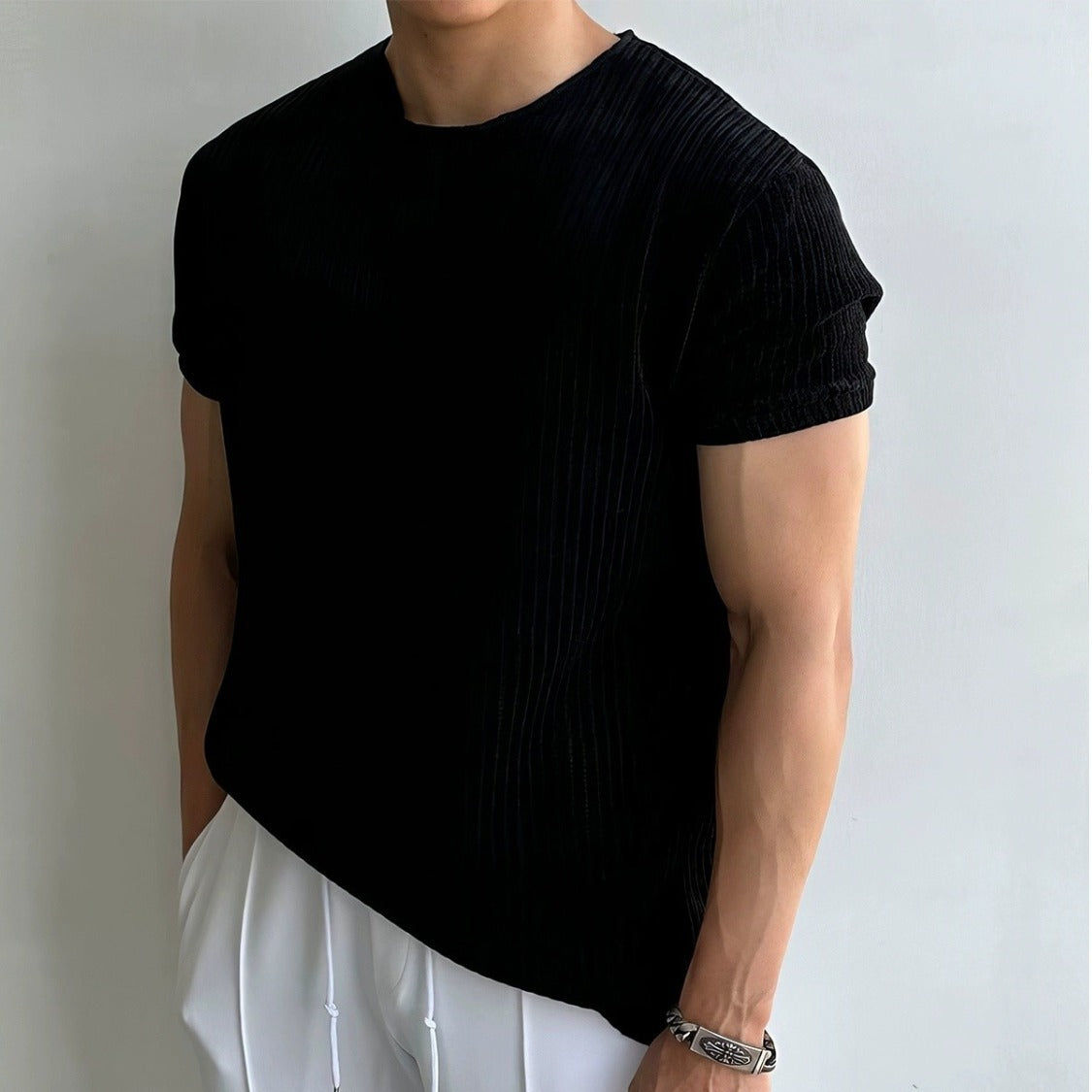 Old money Breathable Short-sleeved Sweater Men's Round Neck T-shirt