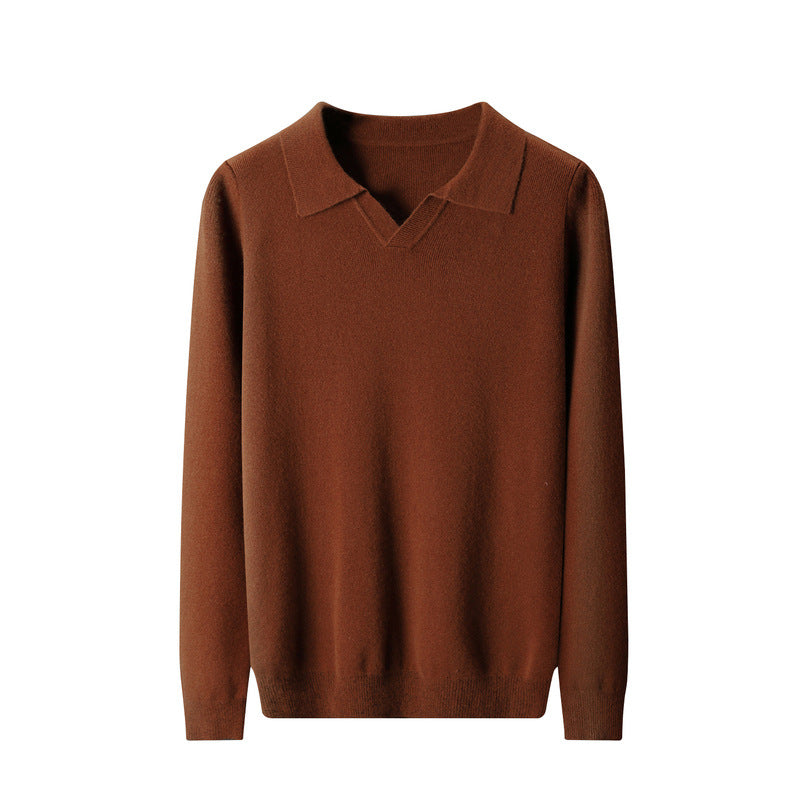 New Polo Collar Knitted Long Sleeve Sweater Male