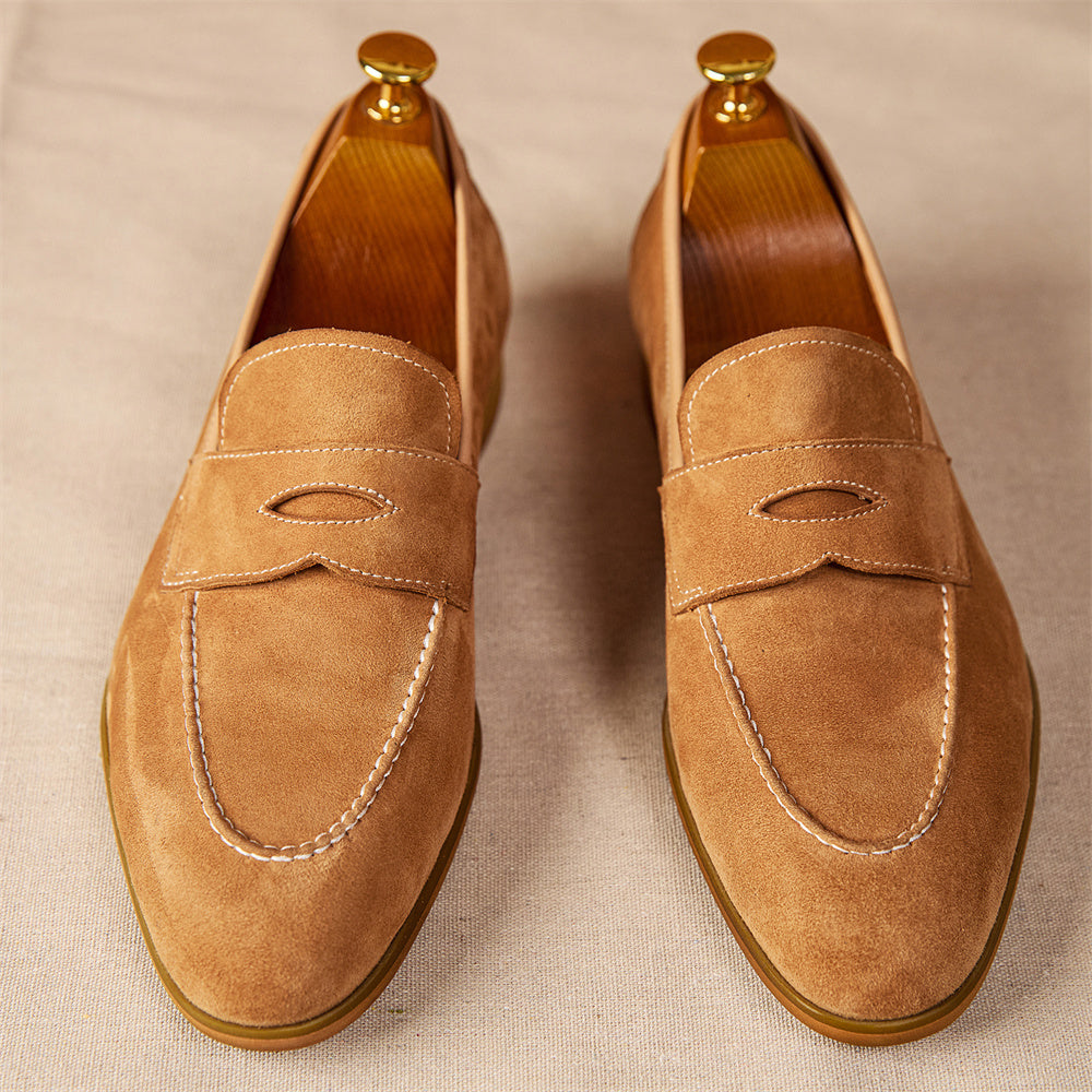 Old Money Loafers With Round Toe Brown Suede Men's
