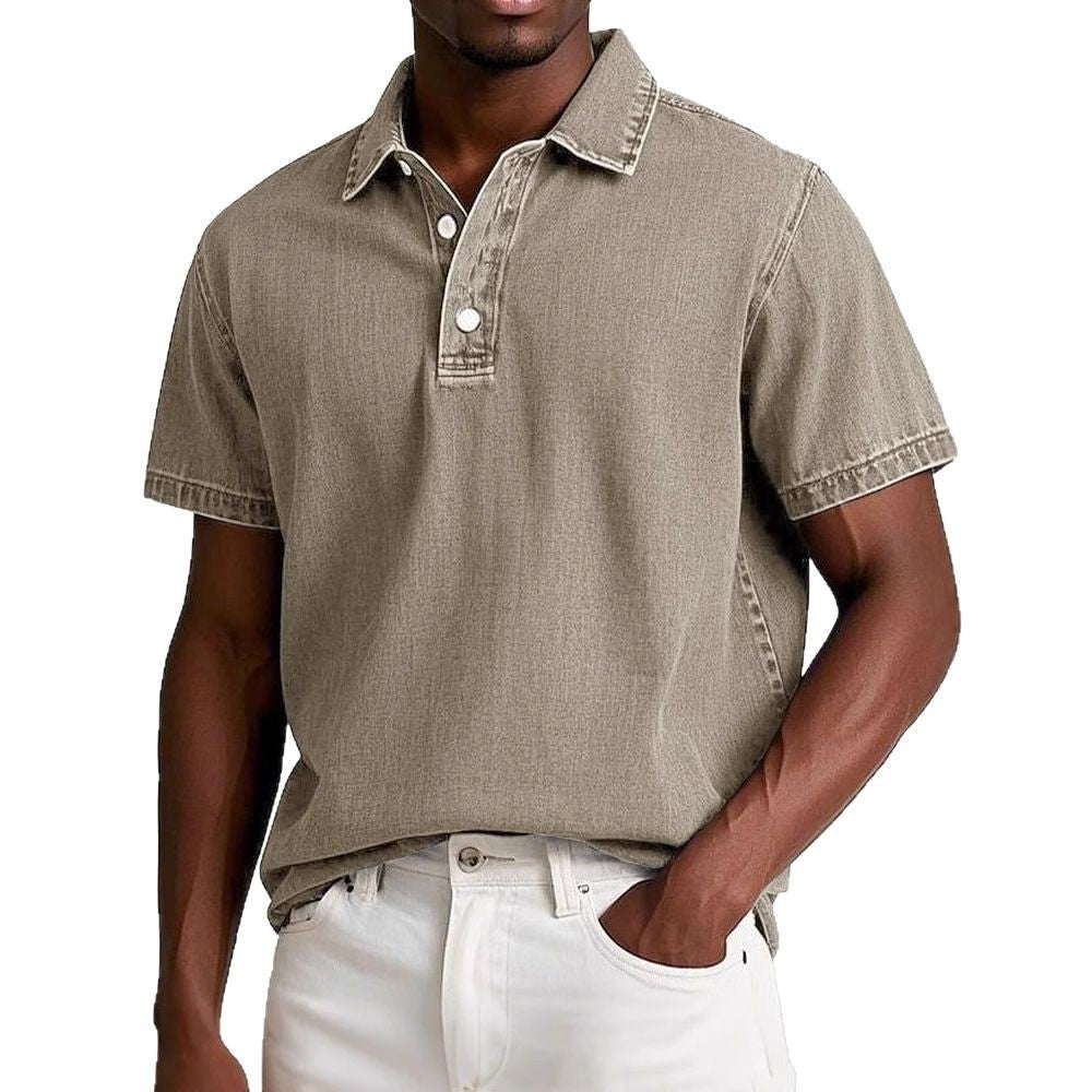 Old Money Polo Shirt Men's Stylish Solid-color Vintage Short-sleeve Lapel