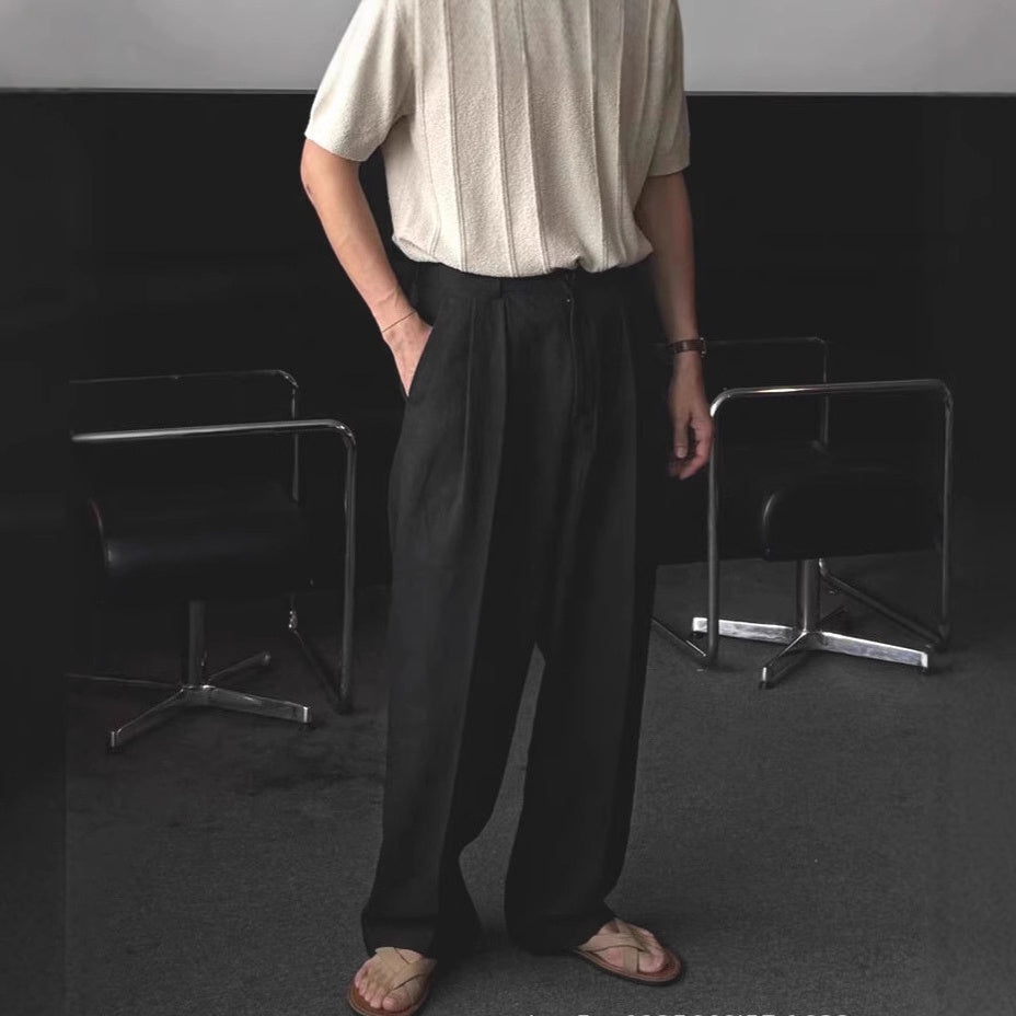 OLD MONEY Lightweight Fiber Texture Cotton And Linen Suit Pants For Men