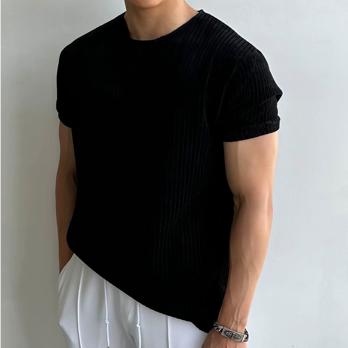 Old money Breathable Short-sleeved Sweater Men's Round Neck T-shirt