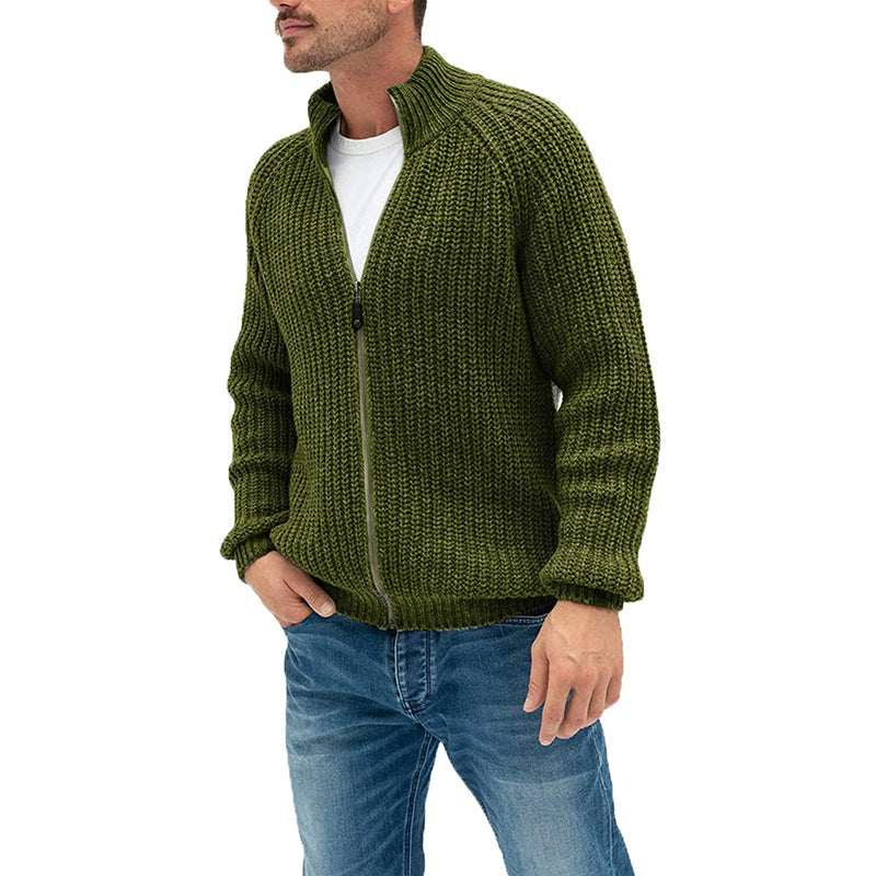 Old Money Sweater Cardigan Men's Solid Color Zipper Turtleneck Knit