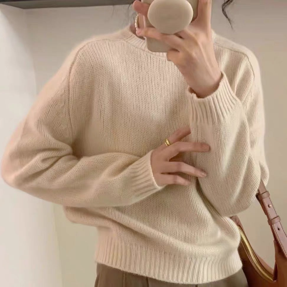 Loose Round Neck Pullover Wool Sweater old money Women's
