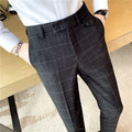 Style British Classic Checkered Elegant Slim Fit Men's Best Man Pencil Pants Suit Pants