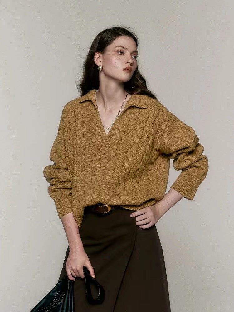 Old Money Style Polo Collar Sweater Style Pure Wool Lazy