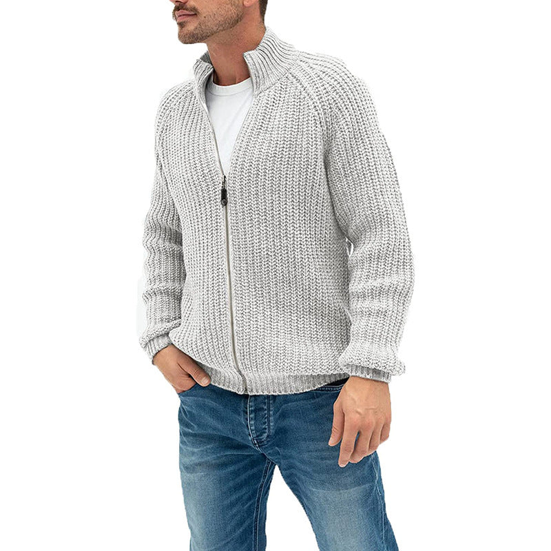 Old Money Sweater Cardigan Men's Solid Color Zipper Turtleneck Knit