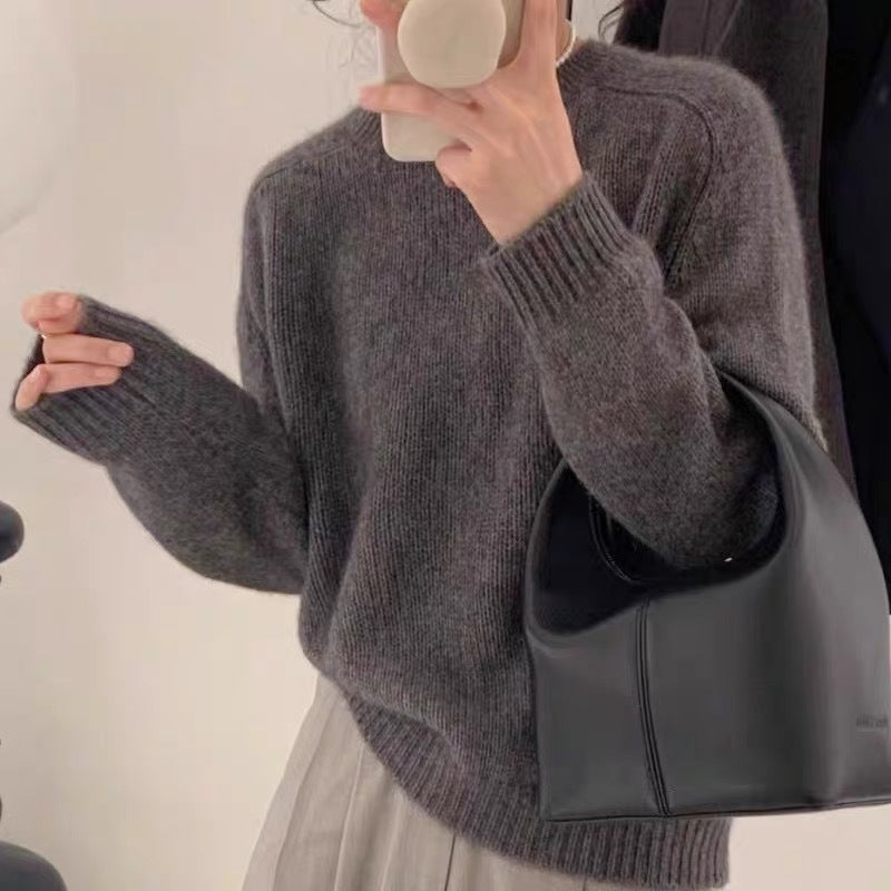Loose Round Neck Pullover Wool Sweater old money Women's
