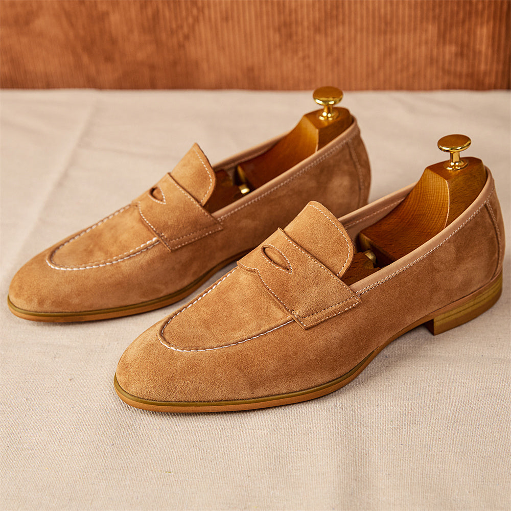 Old Money Loafers With Round Toe Brown Suede Men's