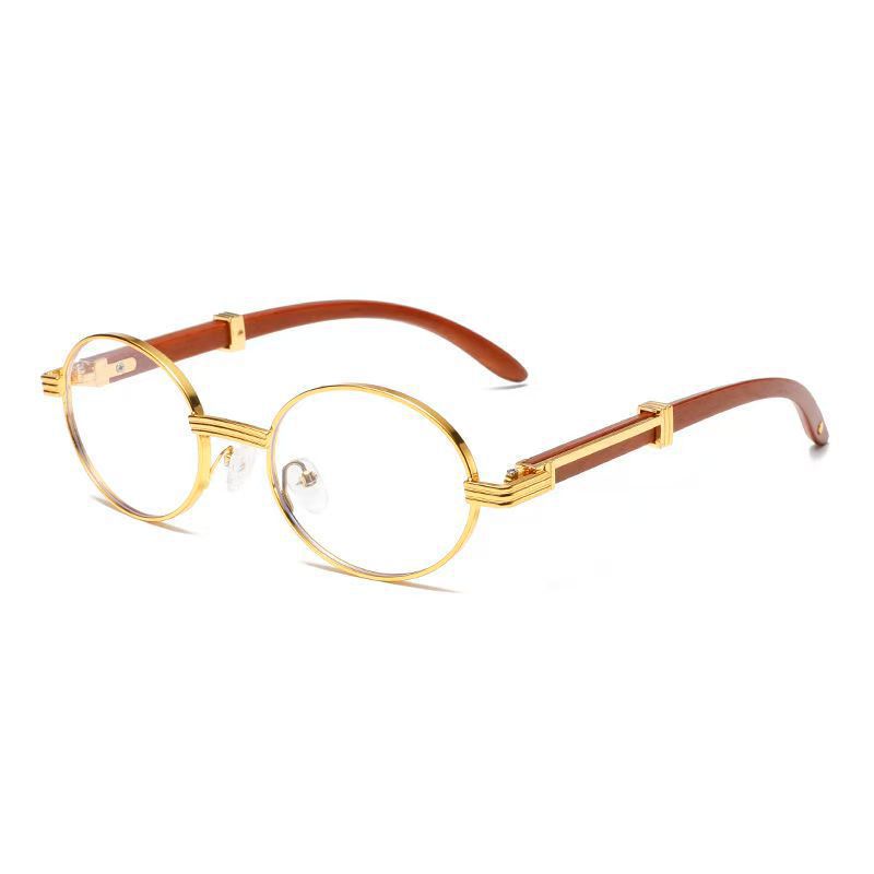 Old Money Metal Oval-frame Sunglasses With A Wood-grain Finish