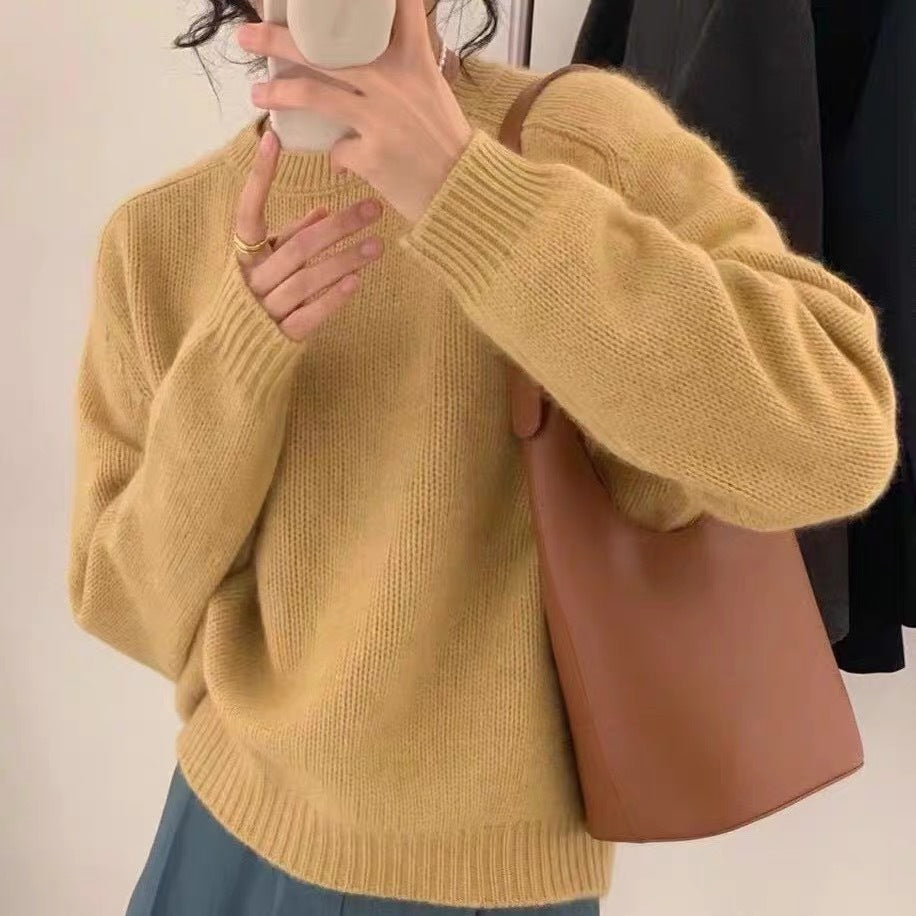 Loose Round Neck Pullover Wool Sweater old money Women's