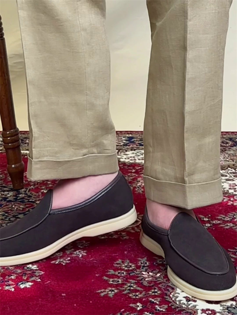 Old Money Plain Rubber Thick-soled Men's Suede Casual Leather Shoes