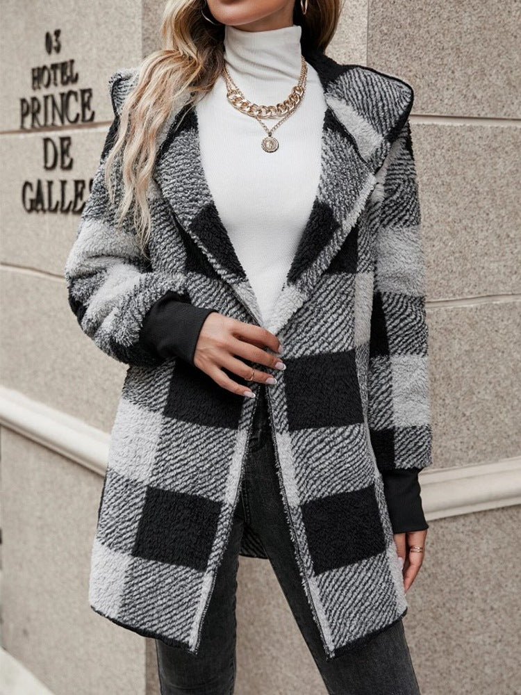 Women's Sweater Loose Plaid Color Stitching Knitted Cardigan